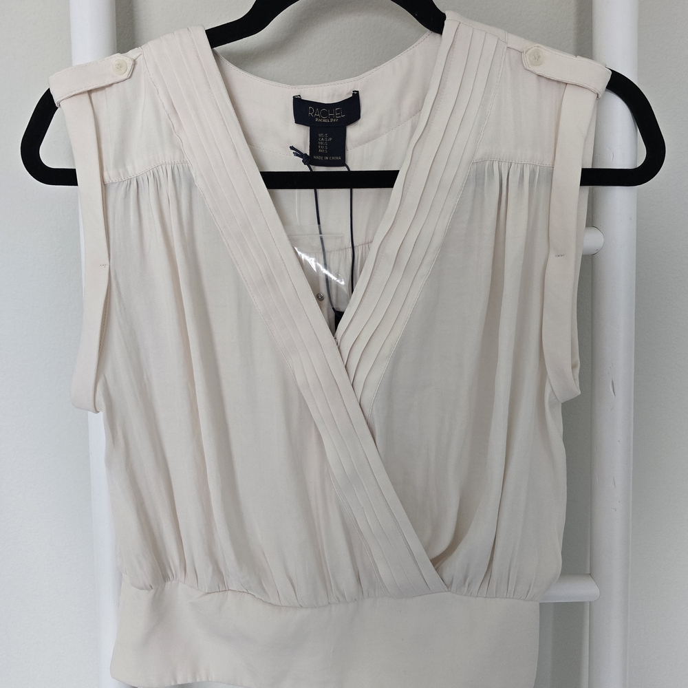 NWT Rachel Roy Cream Sleeveless V-neck Draped Blouse Size S Business Casual Chic - Picture 6 of 12